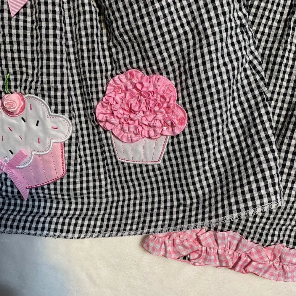 Vintage‎ Rare Editions Girls Black White Gingham Cupcake Applique Outfit Set 12M - Picture 3 of 13